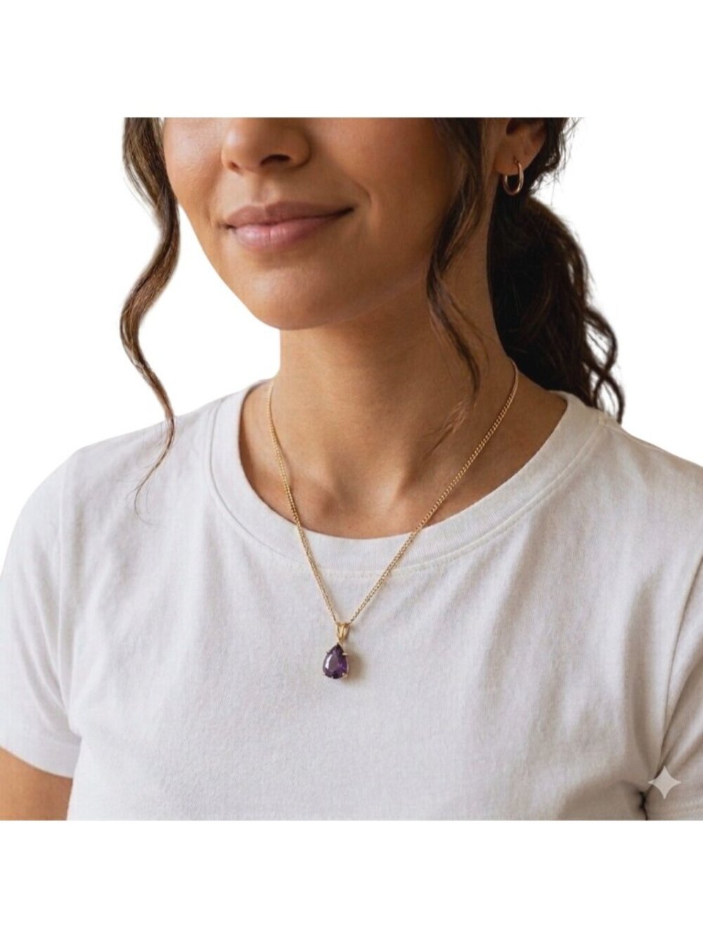 Swarovski Crystal Teardrop Purple Pendant Necklace Gold Tone Chain Gift Jewelry